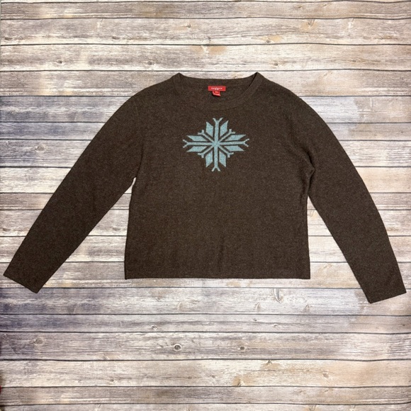 Sundance Brown Blue Snowflake Lambs Wool Blend Brushed Sweater XL *RUNS SMALL* - Picture 5 of 7